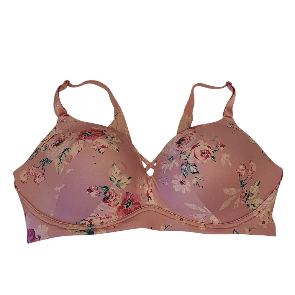 Torrid Dream Wire-Free Push-Up Bra Pink Floral Smoothing Wireless 42DD coquette